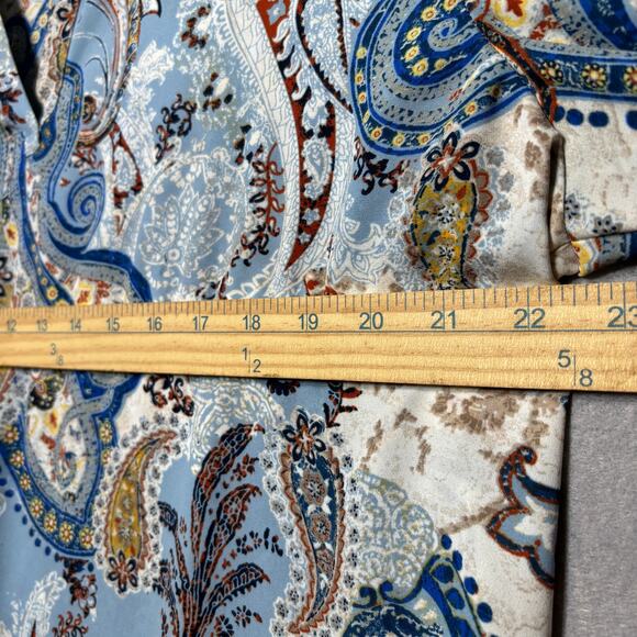 Chico’s Paisley Floral High Low Blouse 2 (12–14) Boho Retro Artsy Classic Top - Picture 5 of 8